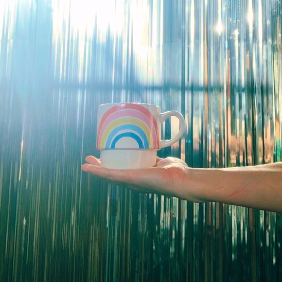 Set of 2 NWT Rainbow Stacking Mugs | Ceramic Mug Set 70s Pride Gift - Picture 5 of 11